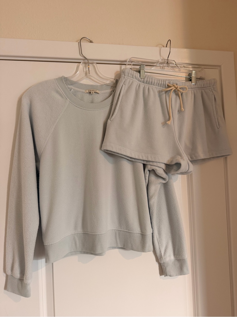 Z Supply Light Blue Fleece Sweatshirt and Shorts MATCHING SET (Size Small)